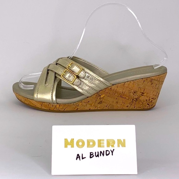 Cole Haan Shoes - Cole Haan Womens Gold Wedge Sandals Sz 8.5